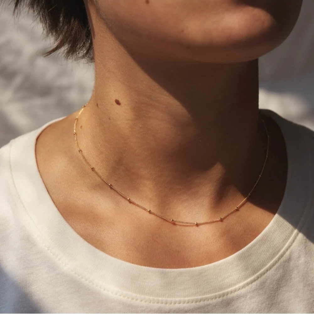 14K Solid Yellow Gold Spheres Chain Necklace